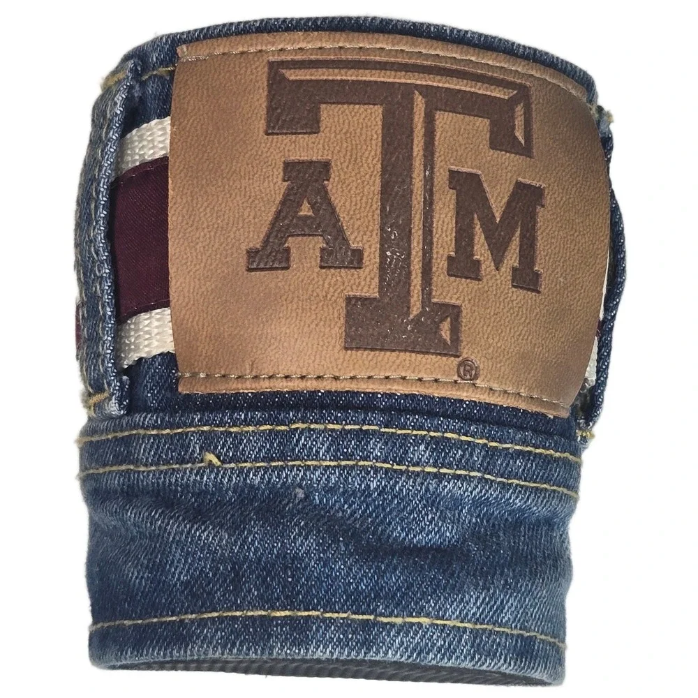 Texas A&M Aggies Denim Can Cooler Insulator Sleeve Blue Maroon ATM Logo